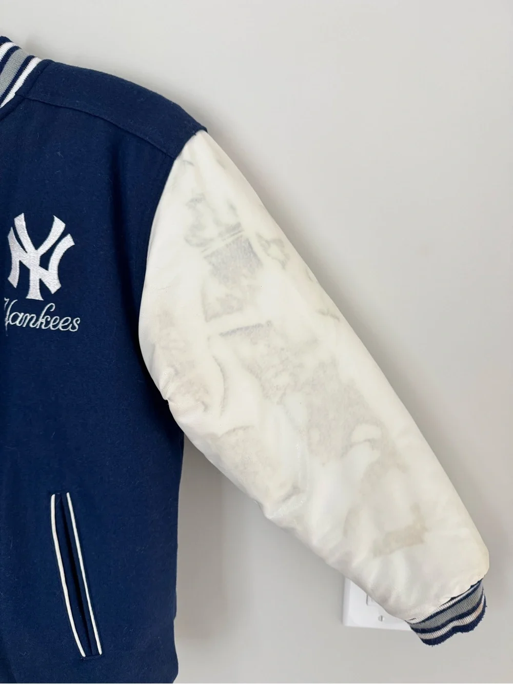 New York Yankees Mighty Mac Letterman Jacket Coat Youth Size M 12/14 Reversible